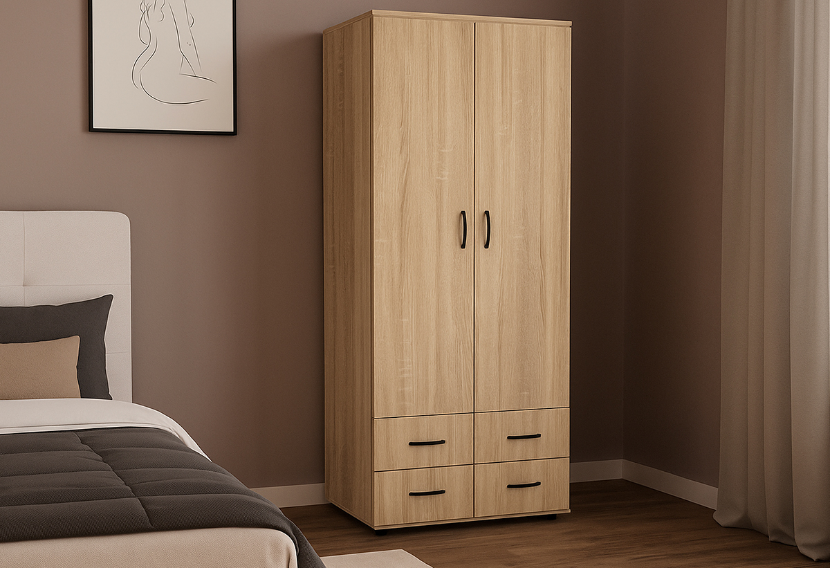 Απεικονίζεται η ντουλάπα Nefeli σε ένα υπνοδωμάτιο.